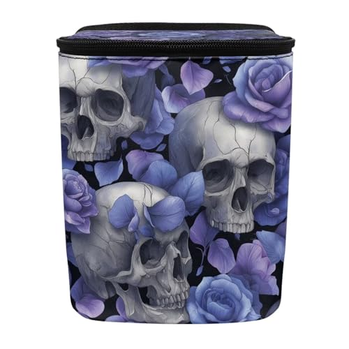Image of Talayituse Skull Rose Print Car Trash Can Portable Auto Garbage Bin Multifunctional Vehicle Interior Accessories with Adjustable Straps Universal Fit Truck SUV Sedan