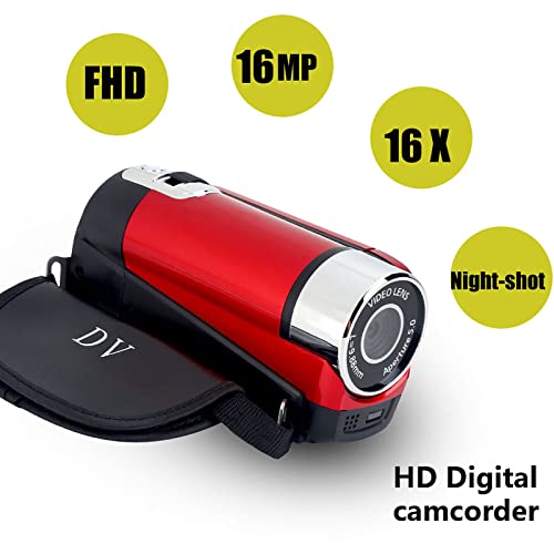 Caméscope de Caméra Vidéo, Caméscope à Zoom Numérique 16X Full HD, Rotation de 270 Degrés, Enregistreur de Caméra DV avec 1 Batterie pour Voyage (Rouge)