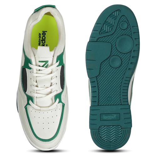 Image of Liberty LEAP7X JETSTEP-E Sneakers for Men - White & Green Sporty Casual Shoes | Memory Foam Cushioned Insole, Lightweight Lace-Up Sneakers for Walking, College, Travel & Casual Outings