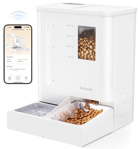 DUDUPET Distributeur Croquettes Chat Automatique et Fontaine 2 en 1, 5G WiFi, Contrôle APP, 5L Distributeur Croquettes Chien, et 4L Fontaine a Eau Chats...