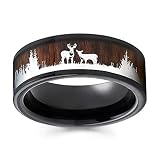 Focisa Ring Ringe Bijouterie Mode Rose Gold Schwarz Wolfram Jagd Herren Ring Vintage Hirsch Silhouette Holz Ehering Engagement Schmuck 9 Schwarz