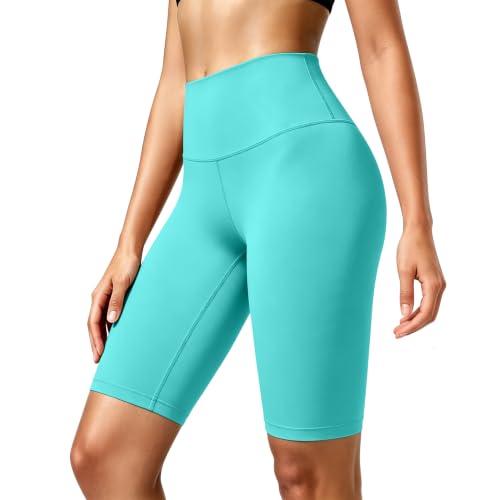 CHARMKING High Waisted Biker Shorts for Women - 8" Tummy Control, Ultra-Comfort for Workouts, Yoga & Daily Wear (8",Minty Teal,L-XL)