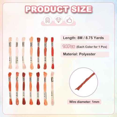 Image of PATIKIL 14 Skeins Embroidery Floss, Polyester Embroidery Threads Bracelets String for Cross-Stitch Hand Embroidery, Multicolored Bright Red