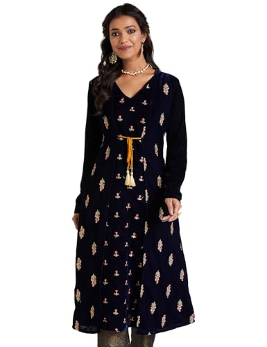 Image of Amazon Brand - Myx Women Festive Embroidered Velvet Kurta (Available in Plus Sizes)