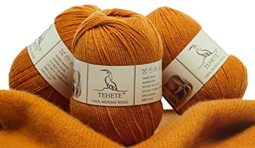 Tehete 100% Merino Wool Yarn For Knitting 3-Ply Luxury Warm Soft Lightweight Blue Crochet Yarn (Ginger) #TOP9
