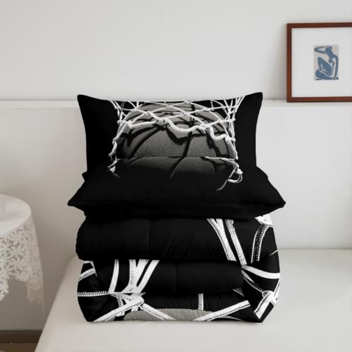 Image of Feelyou 3D Basketball Comforter Set King Size Ball Pattern Bedding Set for Kids Boys Girls Sports Theme Duvet Quilt Bedroom Decor Microfiber 3 Pcs with 2 Pillow Cases