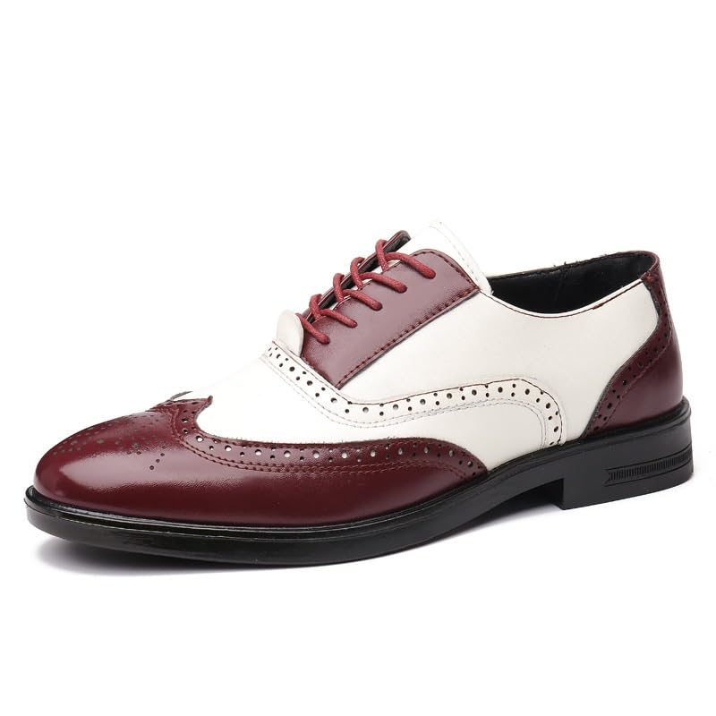 Suola di gomma. Ninepointninetynine Scarpe Formali da Uomo Stringate Brogue Punta ad Ala in Rilievo Pelle PU Scarpe Oxford Bicolore Scarpe Basse Antiscivolo Suola in Gomma Antiscivolo Tacco Largo (Color : Red White
