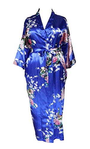 Applesauce 838 - Plus Size Women's Kimono Long Robe - Floral (US One-Size fits Most 1X 2X 3X) (Sapphire Blue)