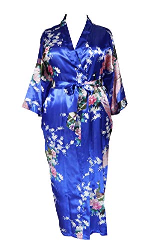 Applesauce 838 - Plus Size Women's Kimono Long Robe - Peacock and Blossom (US One-Size fits Most 1X 2X 3X) (Sapphire Blue)