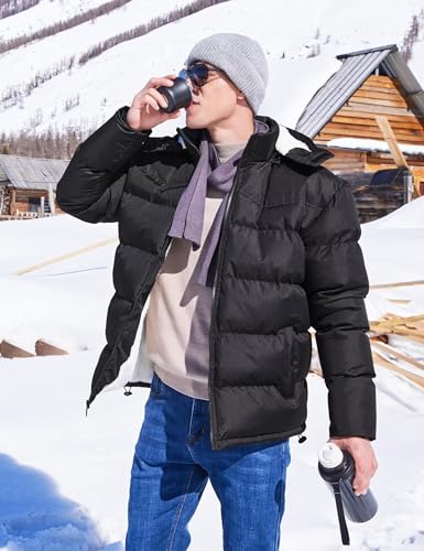 Image of BEST SOUTH Men's Hooded Winter Puffer Jacket Fleece Warm Bubble Coat Outerwear Cold Weather