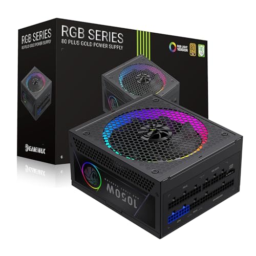 GAMEMAX RGB 1050G Alimentation PC 1050W entièrement modulaire, 80 Plus Gold, LLC + DC-DC, ARGB Sync, condensateurs Japonais, Ventilateur ARGB FDB 140 mm, 9 Protections, Garantie 10 Ans, Noir
