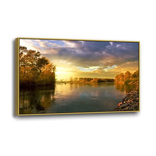 Rivières impression sur toile grand format cadre doré Yhmcie