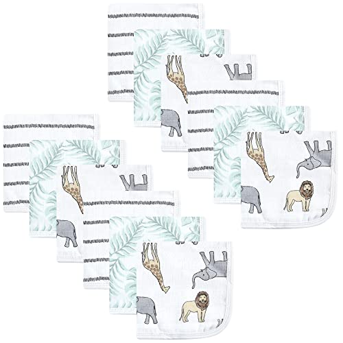 Image of Hudson Baby Unisex Baby Cotton Muslin Washcloths, Modern Neutral Safari, One Size