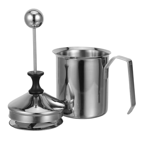 BESTonZON ステンレス製ミルクフォーマーピッチャー 容量 軽量 ハンドル付き 手動泡立て器 コーヒーラテアート用 不???泡器 家 カフェ用
