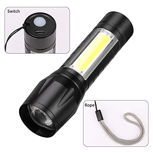 Image of RSCT Torch Lights Rechargeable LED Flashlight with COB Light Mini Waterproof Portable LED COB Flashlight USB Rechargeable 3 Modes Clip Light (Mini Torch)