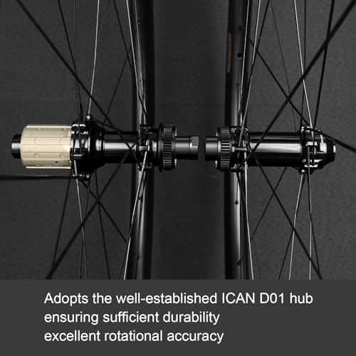 ICAN AERO 50 Disc 1430g Light Carbon Road Bike Wheelset Disc Brake for All-Around Clincher Tubeless Ready 12×100/12×142mm Center Lock Thru-Alex