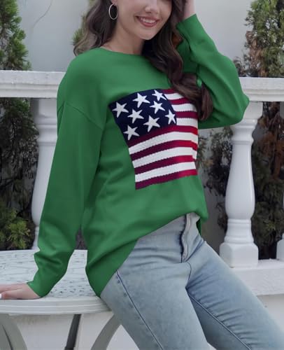 Image of Dressmine Womens American Flag Knit Sweater Crew Neck Long Sleeve Pullover