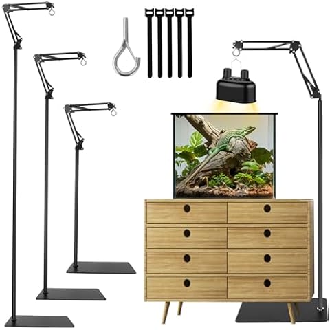 Hygger zoo Reptile Heat Lamp Stand,Adjustable Heat Lamp Stand for Reptiles 7.87-82.6" with 360° Rotatable Swing Arm, Reptile Light Stand for Bearded Dragon Lizard Turtle Chick Plants Cover