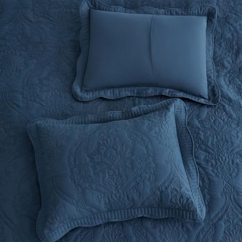 Image of CHIXIN Bedspread Coverlet Quilt Set Full Size - Lightweight Bedding Cover - Beautiful Stitching - 5 Piece Reversible Bedspread - Gorgeous Damask Paisley Pattern (Full, Navy)