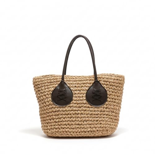 Bolsa de Palha Sintética Feminina Praia Passeio Alça de Couro Elegante