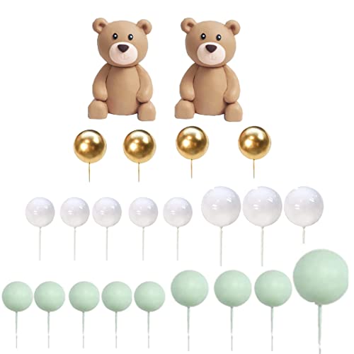 Teddy Bear Cake Topper Blue Ball Cake Decor (Green Ball 2Bears Set) #TOP1