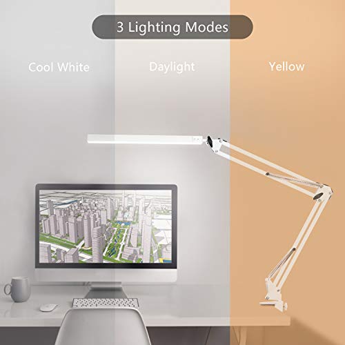 Psiven Led Desk Lamp, Architect Task Lamp, Metal Swing Arm Dimmable Drafting Table Lamp With Clamp (3 Color Modes, 10-Level Dimmer, Memory Function) Highly Adjustable Office, Craft, Workbench Light #TOP3