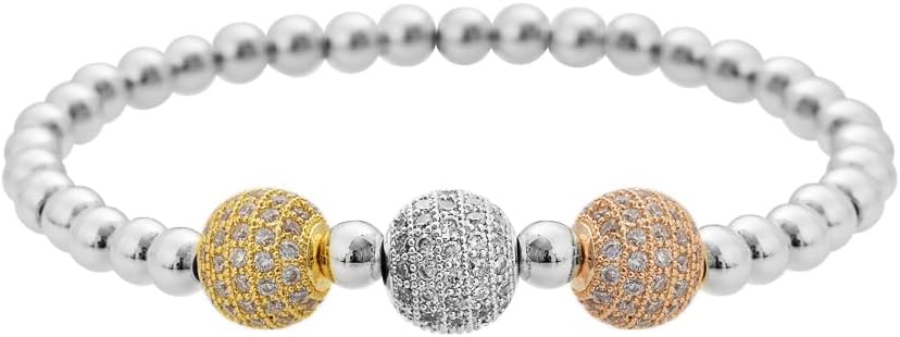 Edforce Stainless Steel Three Crystals Balls Elastic Ball Chain Bracelet