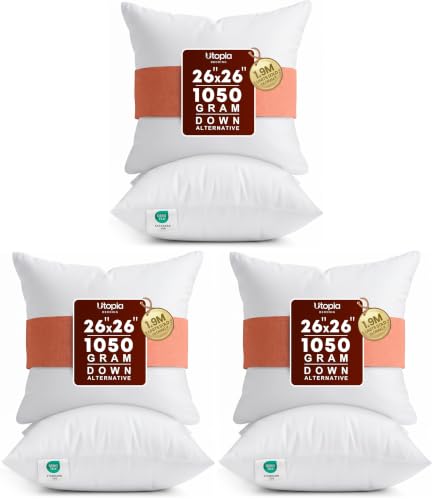 Image of Utopia Bedding 26x26 Pillow Inserts, Set of 2, White - Indoor Decorative Throw Pillows for Bed, Sofa & Couch - Soft, Supportive & Fluffy Cushion Inserts (Pack of 3)