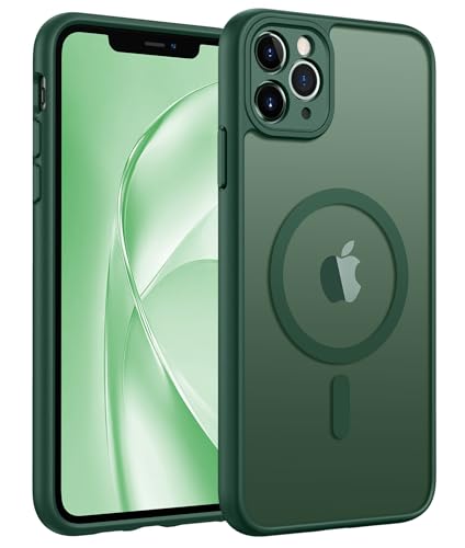 FNTCASE for iPhone 11 Pro Max Case: [Compatible with Magsafe] Translucent Matte Magnetic Cases [Full Camera Protection] Military Grade Shockproof Protective Phone Cover - Green