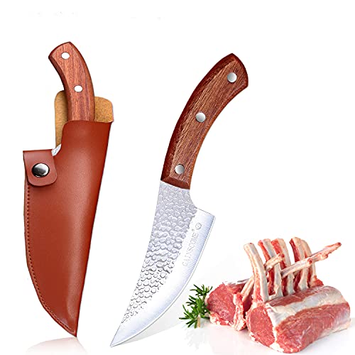 GAINSCOME Handmade Stainless Steel Boning Knife Kitchen Forged Chinese Vegetable Knives Fishing Knife Meat Cleaver Outdoor Cutter Butcher Knife Sharp A-Viking Knife Camping BBQ (5 inch)