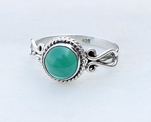 Miniatura 6 de Green Onyx Stone Ring, Handmade 925 Sterling Silver Rings for Women Girls, Natural Gemstone Ring US size 9 Solitaire Ring, Round Stone Ring,