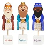 TIENDA EURASIA – Reyes Magos | Medidas Colgantes 4.3x0.3x10 cm y Figuras 3M 4.2x3x16 cm | Material Madera | Multicolor | Decoracion Navidad (Figuras Reyes Magos)