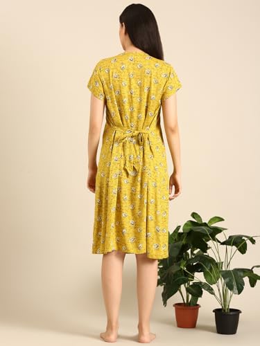 Image of Rupa Jon Aishwarya Women Short Printed Nighty in Premium Cotton Blend Fabric, Midi Length, Night Dress, Three-Fourth Length for Comfortable Everyday Wear