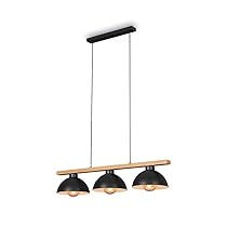 BRILONER – Lampada a sospensione, Lampada a sospensione retrò, Lampada a sospensione vintage, 3x E27, max. 40 Watt, Lampada da sala da pranzo, Metallo-legno, Nero, 980x250x1035mm (LxWxH)