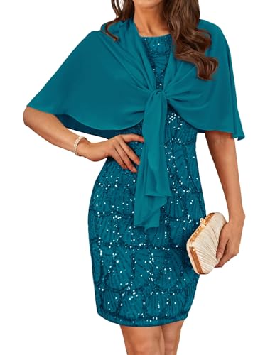 GRACE KARIN Party Vintage Mittelalter Rundhals Übergröße Ballkleid Funkelndes Fließendes Midi Kleid mit Pailletten Glitzer Anzug Blaugrün 44