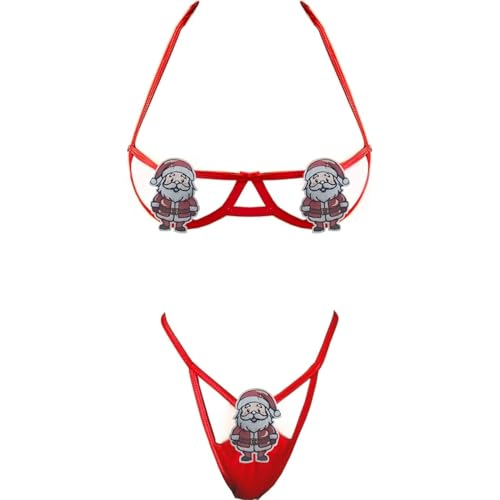 JasmyGirls Christmas Bikini Sexy Santa Lingerie for Women Naughty Red Xmas Slutty Outfits Mrs Claus Costume Micro Bra and Panty Sets