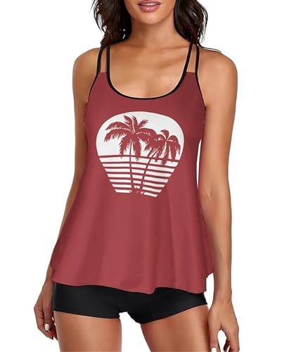 Image of Urchics 2026 Women Two Piece Tankini Swimsuit Tummy Control Plus Size Long Torso Top and High Waisted Boyshorts Bathing Suits