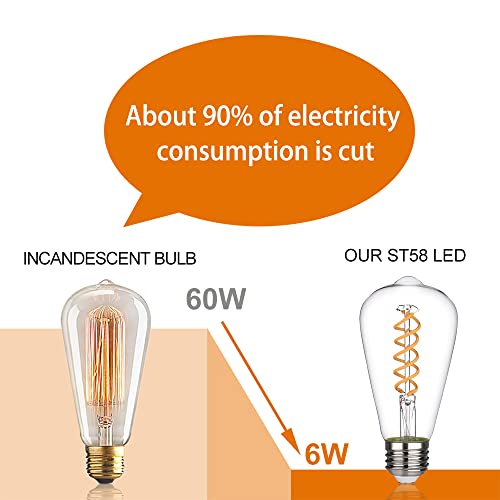 Austin Coast St19/St58 Vintage Led Edison Bulb,4.5W Warm White 2700K,Flexible Spiral Led Filament Light Bulb,450Lm Dimmable 4.5W Equivalent To 45W, E26 Base,Clear Glass (4.5W-2700K-6 Pack) #TOP6