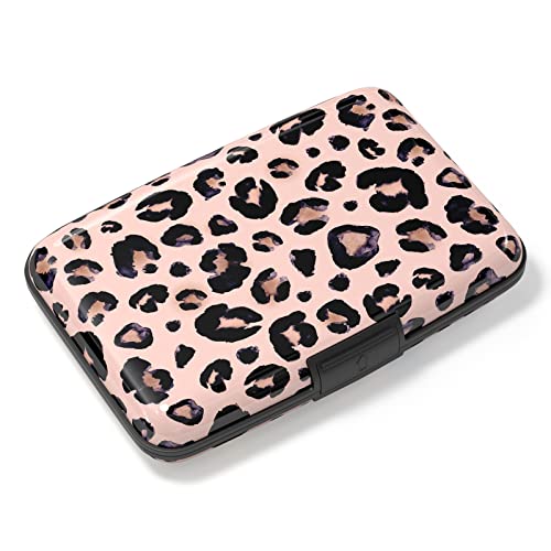 Image of Credit Card Holder, Mini Aluminum Card Wallet RFID Blocking Slim Metal Hard Card Case for Women Men, Pink Leopard