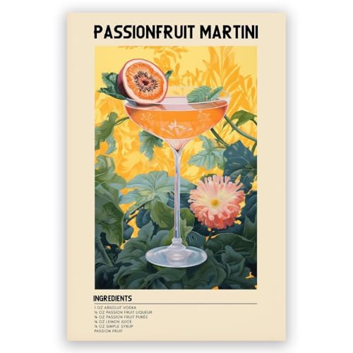 GyXzodonti Passionfruit Martini Cocktail posters retro cocktail wall art Cocktail Drink Wall Decor Vintage bar cart decor Kitchen Home Bar Cart Club Decor Canvas Print 24x36inch Unframed