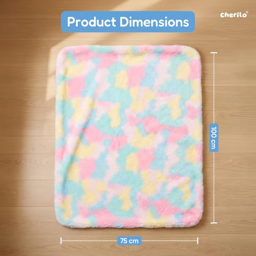 Image of Cherilo Ultra Soft Baby Blanket, Double-Sided Plush Faux Fur, Skin Friendly & Machine Washable, Ideal for New Born Baby Gifts, 100 x 75 cm, 0-18 Months, Pastel Rainbow (Pack of 1)