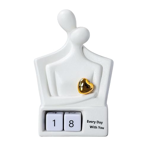GJFASGF for Couples & Parents, Modern Ceramic Couple Sculpture with Fixed Gold Heart, Abstract Embrace Figurine Displays Anniversary Years 01-98, Wedding Home Decor, 7.3 Inch