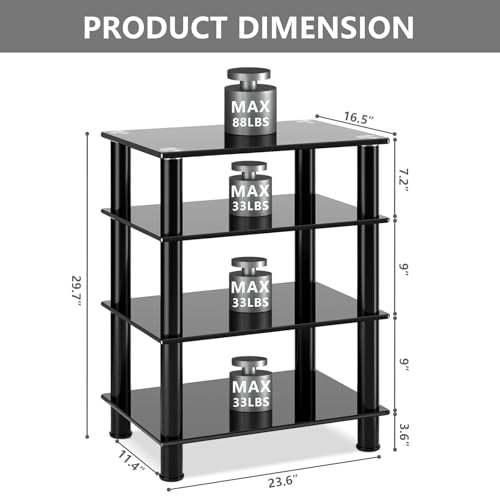 TAVR Furniture 4-Tiers Media Compontent TV Stand Audio Video Tower Tempered Glass Shevles for TV, Xbox, Gaming Consoles, Media Component, Streaming Device - Thumbnail 3