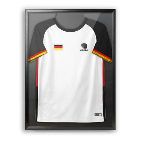 ACAZA Trikotrahmen 70 x 90cm XL Groß, 3D Bilderrahmen tief zum befüllen mit Fußball-, Eishockey-, Rugby-, NBA-trikot, mit Aufhänger, Aluminium und Acrylglas, Schwarz