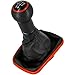 Produktbild Schaltknauf + Schaltsack Set 5 Gang passend für VW Golf 4, 1997-2006, Plug & Play, Auto Schalthebel Schaltmanschette, mit Rahmen, schwarz - rot