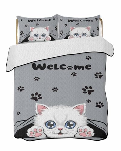 Debedcor Cat Quilt Set with Pillow Covers, 68" x 98