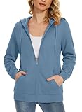 MAGCOMSEN Women's Fleece Lined Zip Up Hoodies Casual Hooded Jacket Workout Full Zip Sweatshirts Pocket Coats Haze Blue L