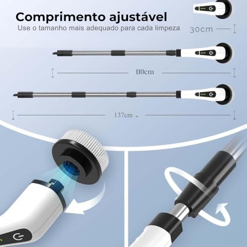 Esfregão de Limpeza Elétrico Giratório 9 em 1 sem Fio 9 Cabeças de Escova Mop Potente Cabo Ajustável