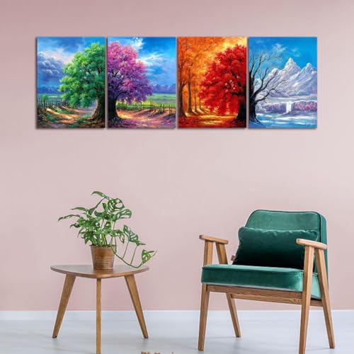 Muzagroo Art 4 Pack 5D Diamond Painting Kits for Adults DIY Drill Diamond Art Kits 4 Seasons Wall Art for Living Room Diamonds Arts and Crafts by Numbers for Beginners by Muzagroo Art - Image 3