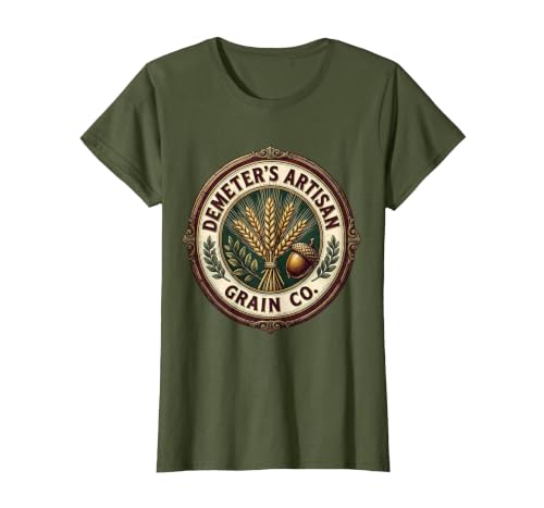 Demeter's Artisan Grain Co. Harvest Goddess Design T-Shirt, Women, Olive Green, X-Large